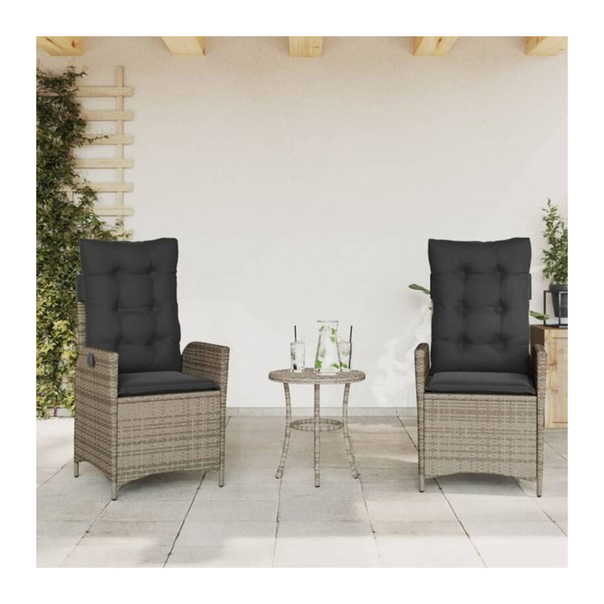 Vidaxl Gartensessel Set aus Poly Rattan mit Kissen, 2 Stück, Grau - Bild 1