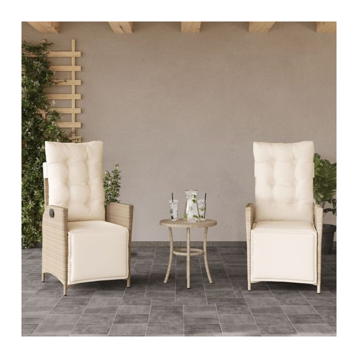 Vidaxl Gartensessel Set mit Fußteil aus Poly Rattan und Metall in Beige - Bild 1