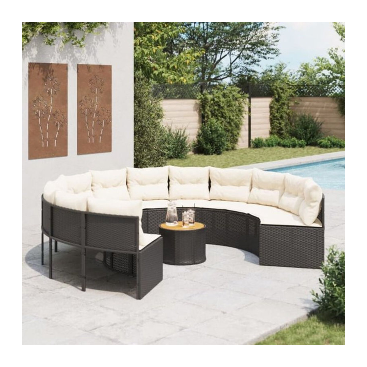 Vidaxl Gartensofa mit Tisch und Kissen aus Poly-Rattan in Schwarz - Bild 1
