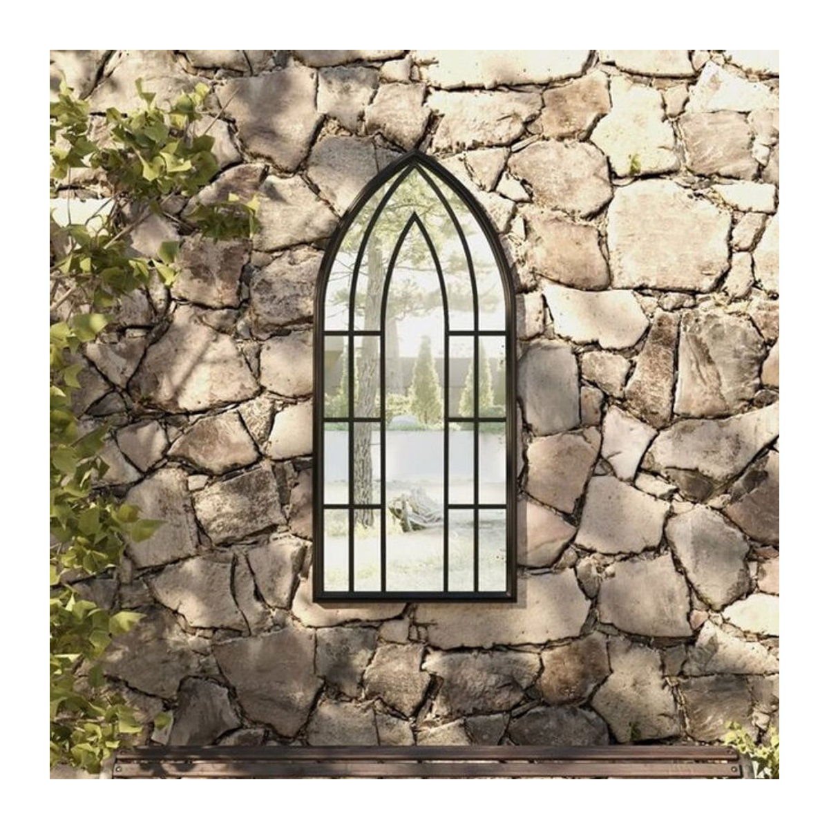 Vidaxl Gartenspiegel in Schwarz aus Metall und Glas im Vintage-Design, Rechteckig, B: 100 cm, H: 45 cm - Bild 1