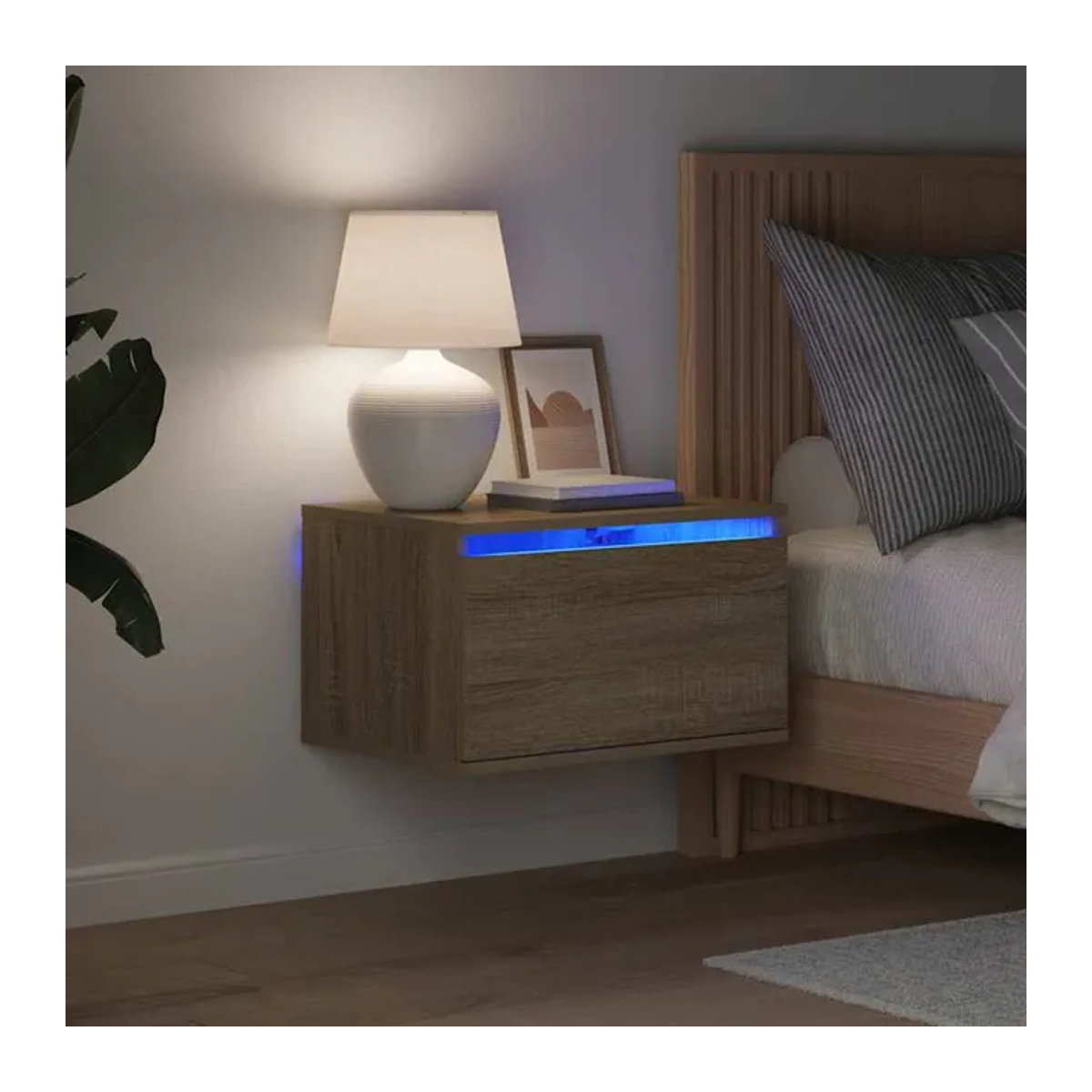 Vidaxl Hängender Nachttisch mit LED-Beleuchtung in Eiche Natur im modernen Design - Bild 1