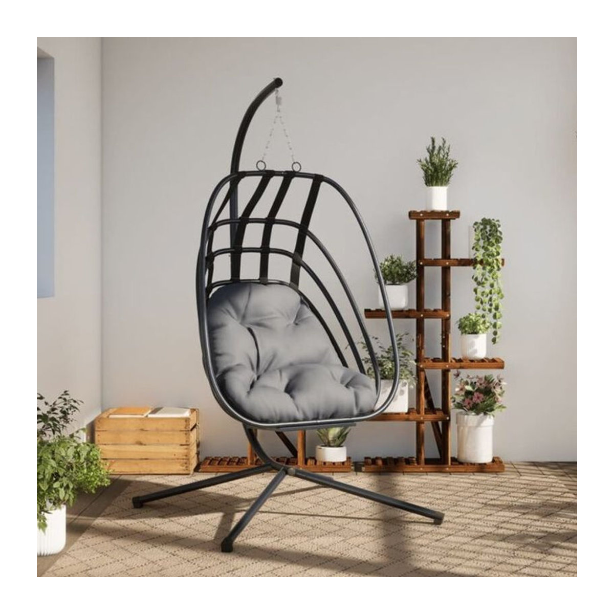 Vidaxl Hängesessel im Ei-Design mit Ständer in Anthrazit und Schwarz für ein modernes, minimalistisches Ambiente - Bild 1