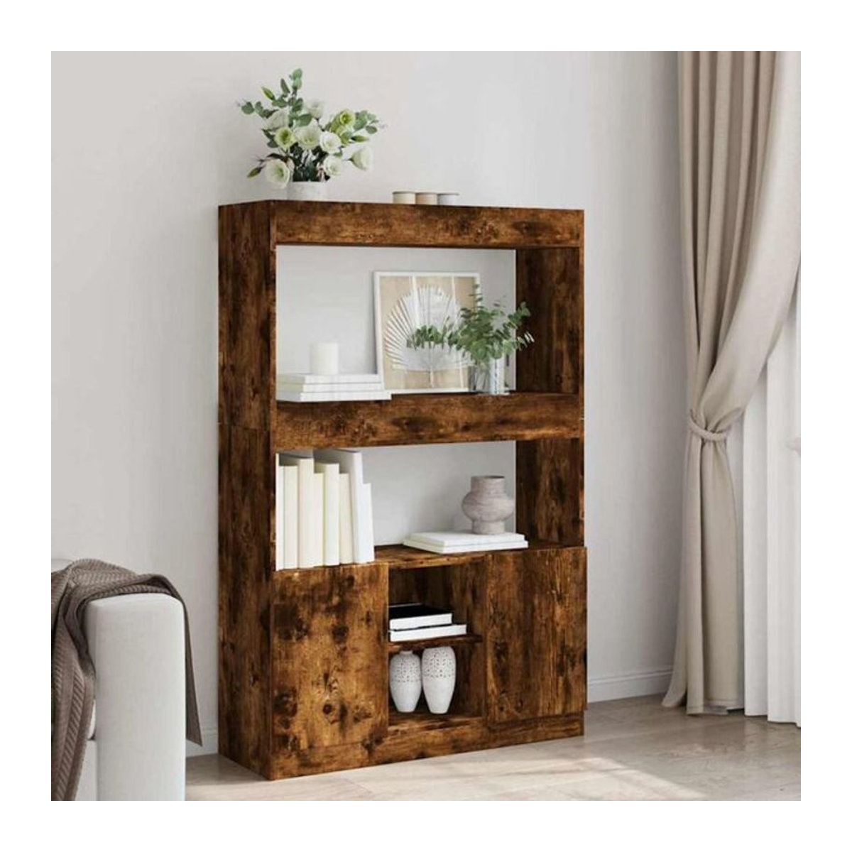 Vidaxl Highboard aus Holzwerkstoff in Räuchereiche Braun im Industrial Design B/T/H: 92 x 33 x 140 cm - Bild 1