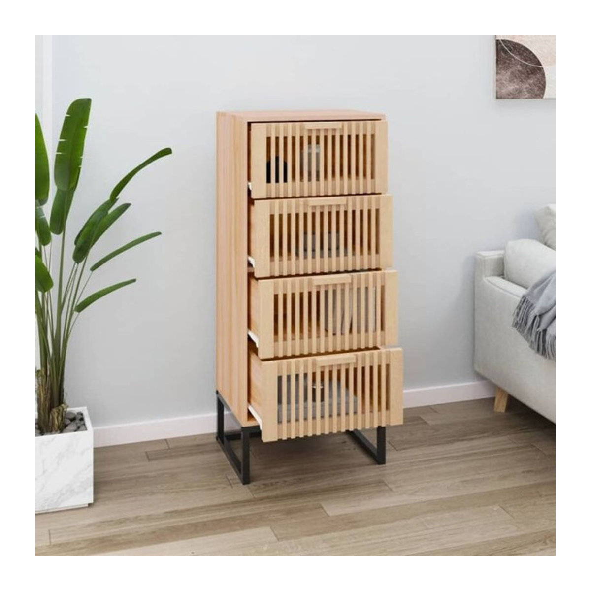 vidaxl Highboard im skandinavischen Design aus Kiefer und Metall, Braun/Natur, B/T/H: 40 x 30 x 95 cm - Bild 1