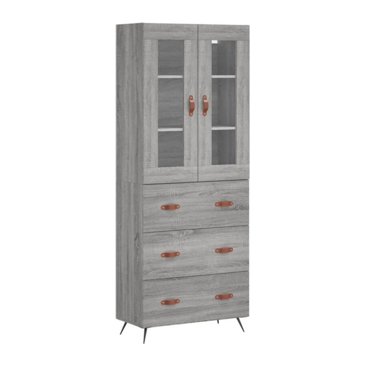Vidaxl Highboard in Grau Sonoma aus Holzwerkstoff mit Glas und Metall im skandinavischen Design, B/T/H: 69,5 x 34 x 180 cm - Bild 1