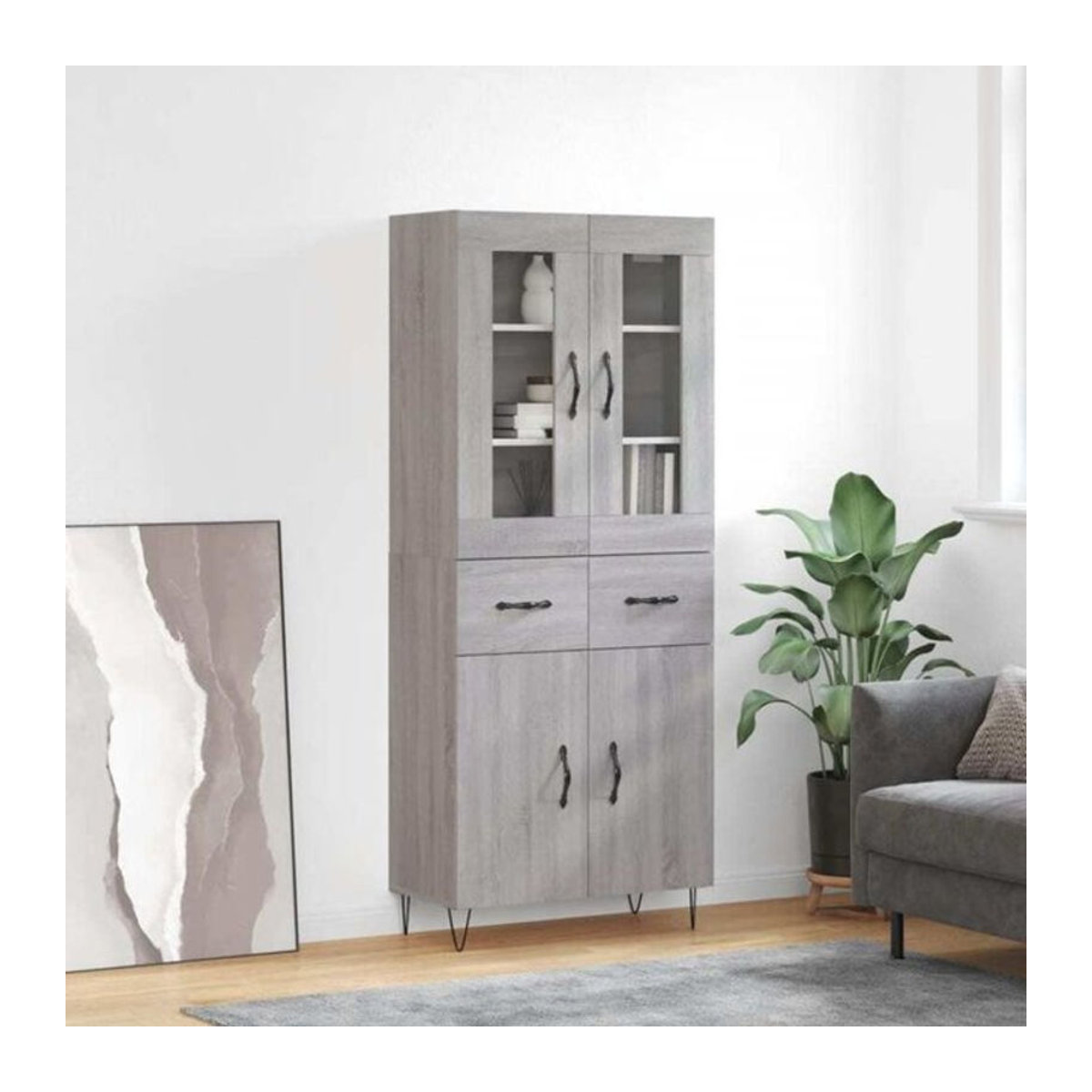 Vidaxl Highboard in Grau Sonoma aus Holzwerkstoff und Metall im skandinavischen Design, B/T/H: 69,5 x 34 x 180 cm - Bild 1