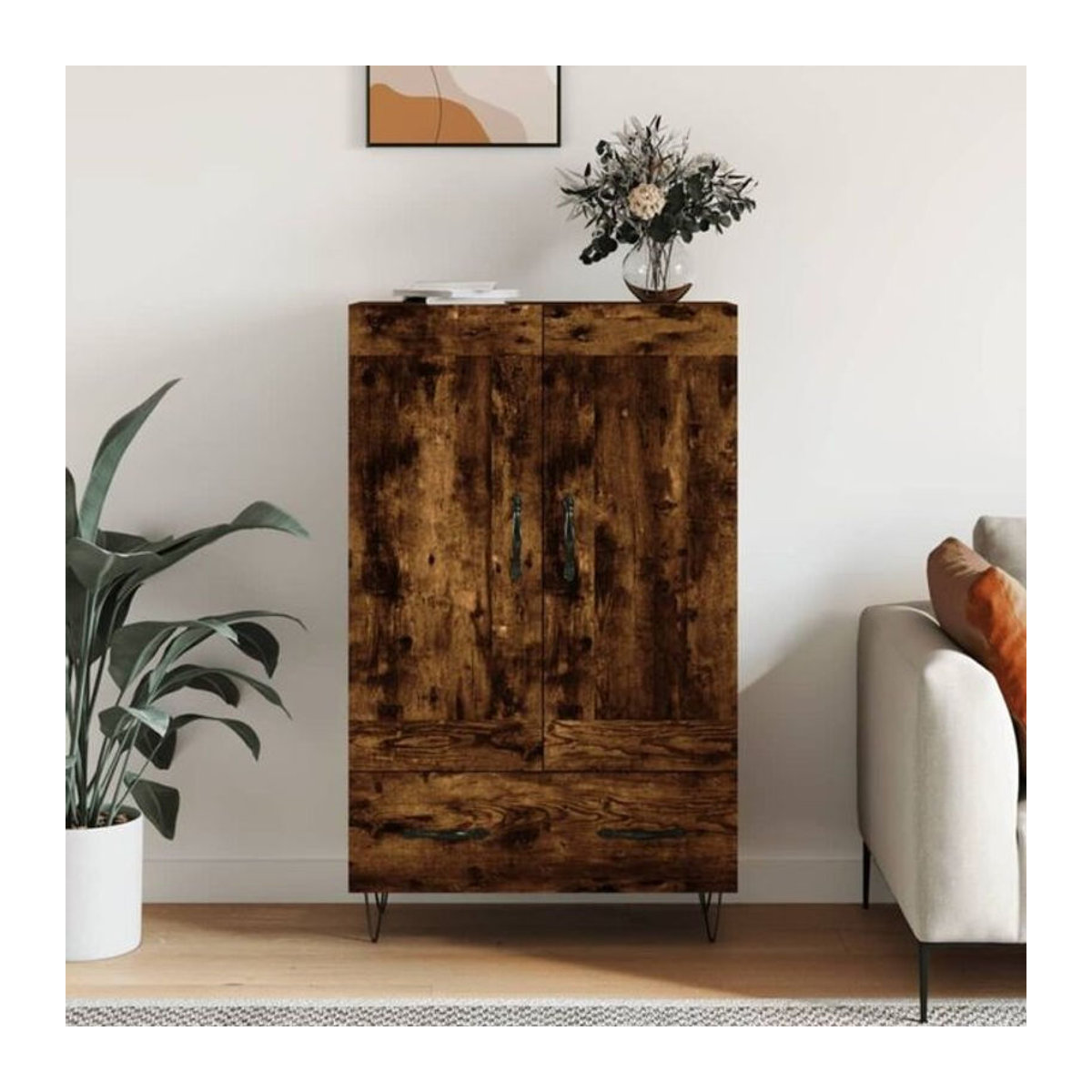 Vidaxl Highboard in Räuchereiche und Braun aus Holzwerkstoff und Metall im Industrial Design, B/T/H: 69,5 x 31 x 115 cm - Bild 1