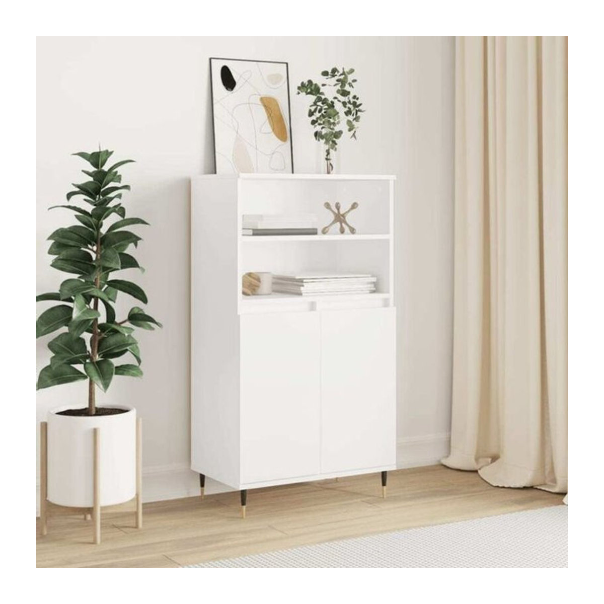 Vidaxl Highboard in Weiß im Industrial Design aus Holzwerkstoff und Metall, B/T/H: 60 x 36 x 110 cm - Bild 1