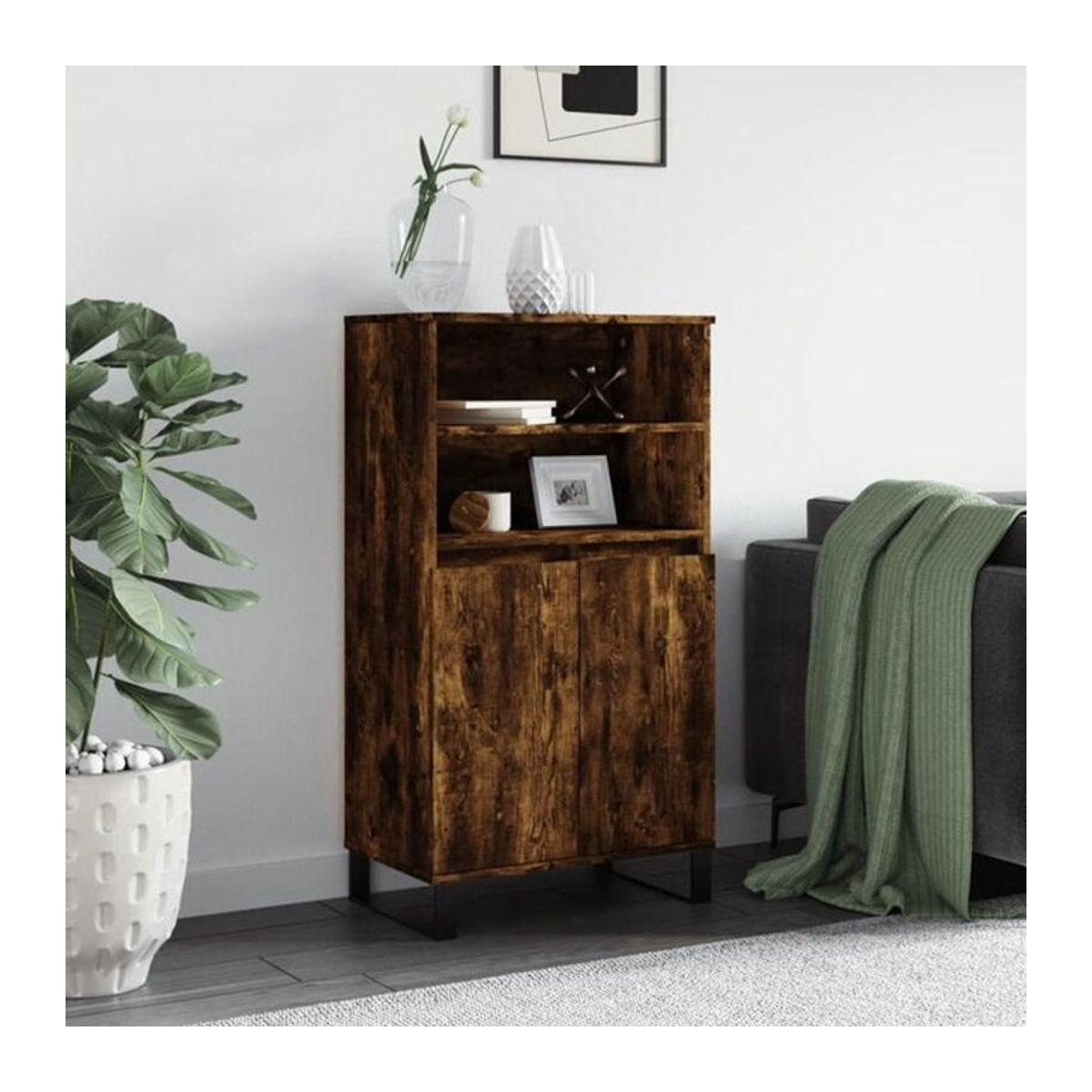 Vidaxl Highboard Industrial im Design Räuchereiche Braun aus Holzwerkstoff und Metall B/T/H: 60 x 36 x 110 cm - Bild 1