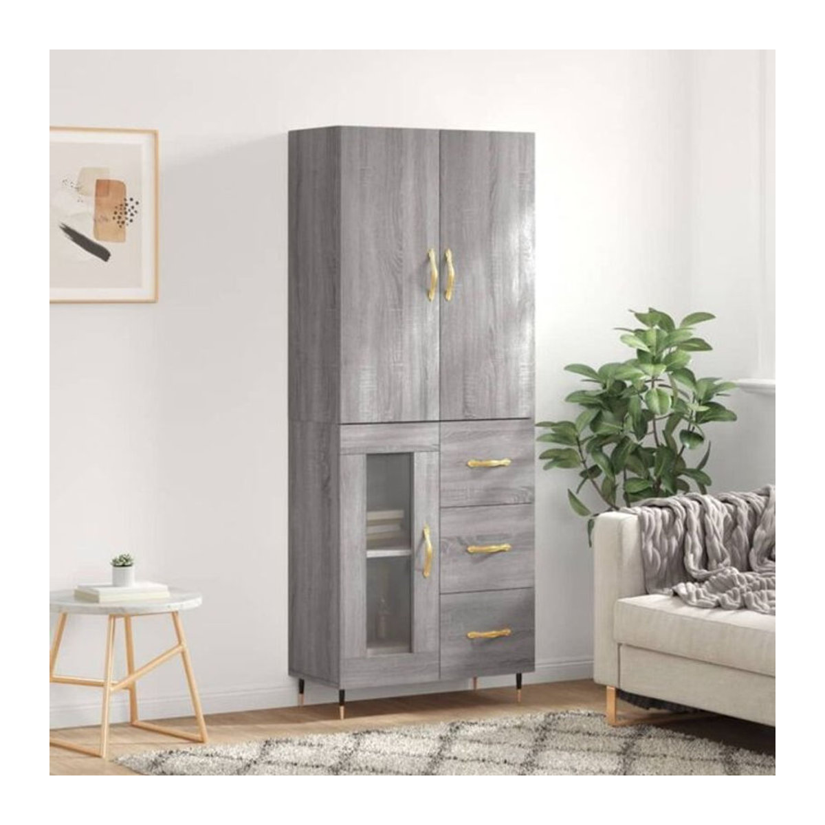 Vidaxl Highboard Modern in Grau aus Holzwerkstoff, Glas und Metall, B: 69,5 cm, T: 34 cm, H: 180 cm - Bild 1