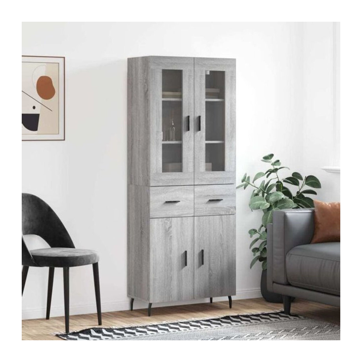 Vidaxl Highboard Modern in Grau aus Holzwerkstoff mit Glas und Metall, B/T/H: 69,5 x 34 x 180 cm - Bild 1