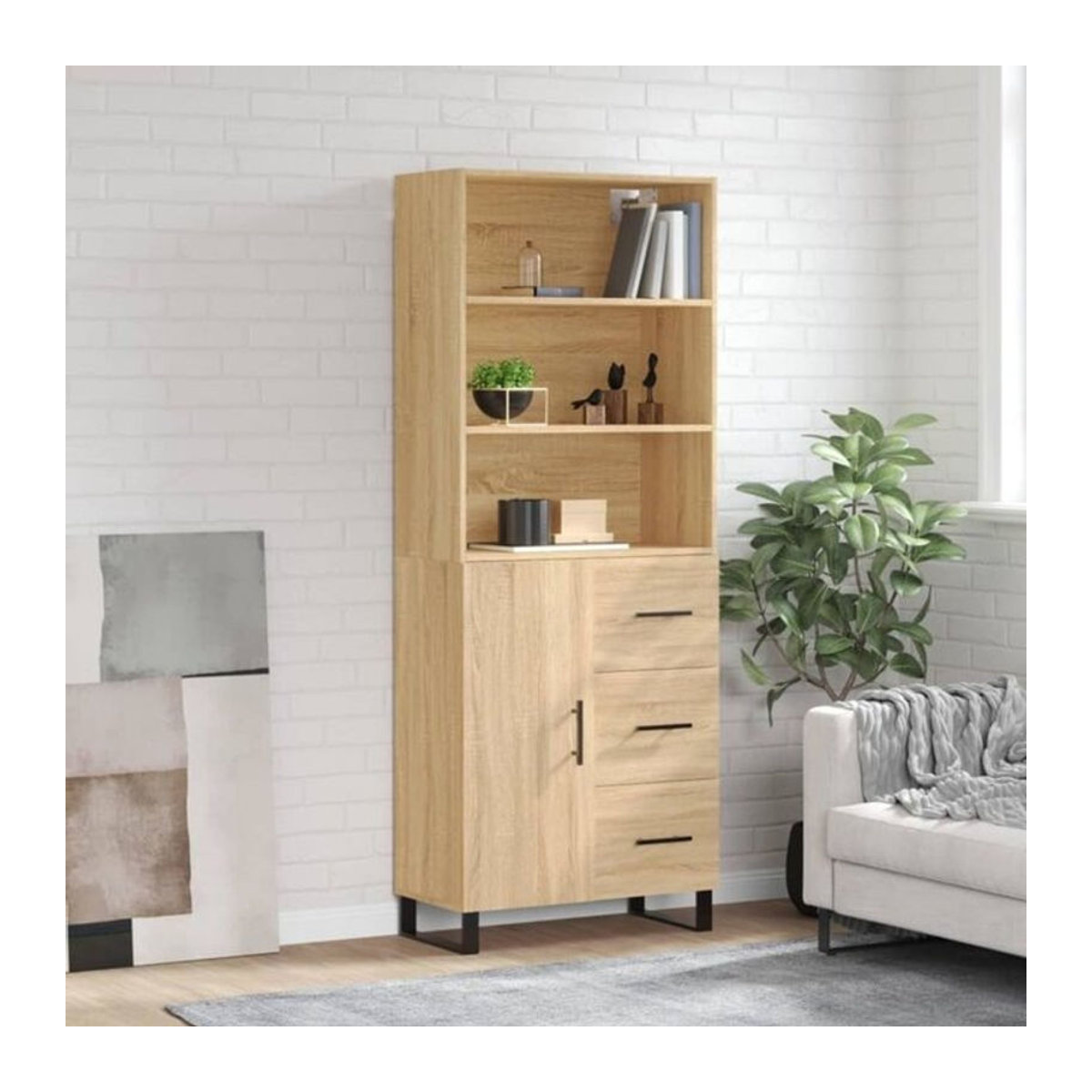 Vidaxl Highboard Sonoma-Eiche in Eiche Natur und Braun, Modern Industrial Design aus Holzwerkstoff und Metall, B/T/H: 69,5 x 34 x 180 cm - Bild 1