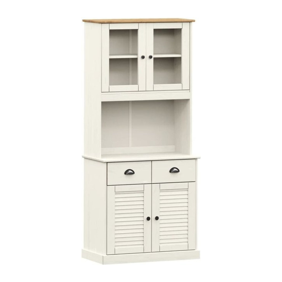 Vidaxl Highboard Vigo Vitrinenschrank aus Kiefer Massivholz in Weiß, B/T/H: 78 x 40 x 175 cm - Bild 1