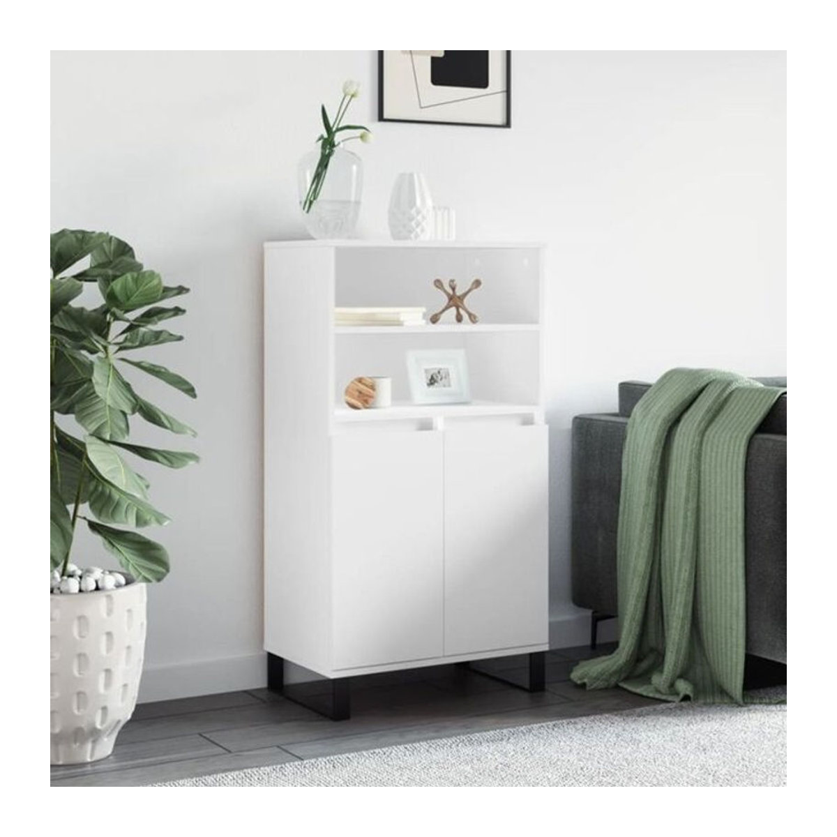 Vidaxl Highboard Weiß im Industrial-Stil aus Holzwerkstoff und Metall, B/T/H: 60 x 36 x 110 cm - Bild 1