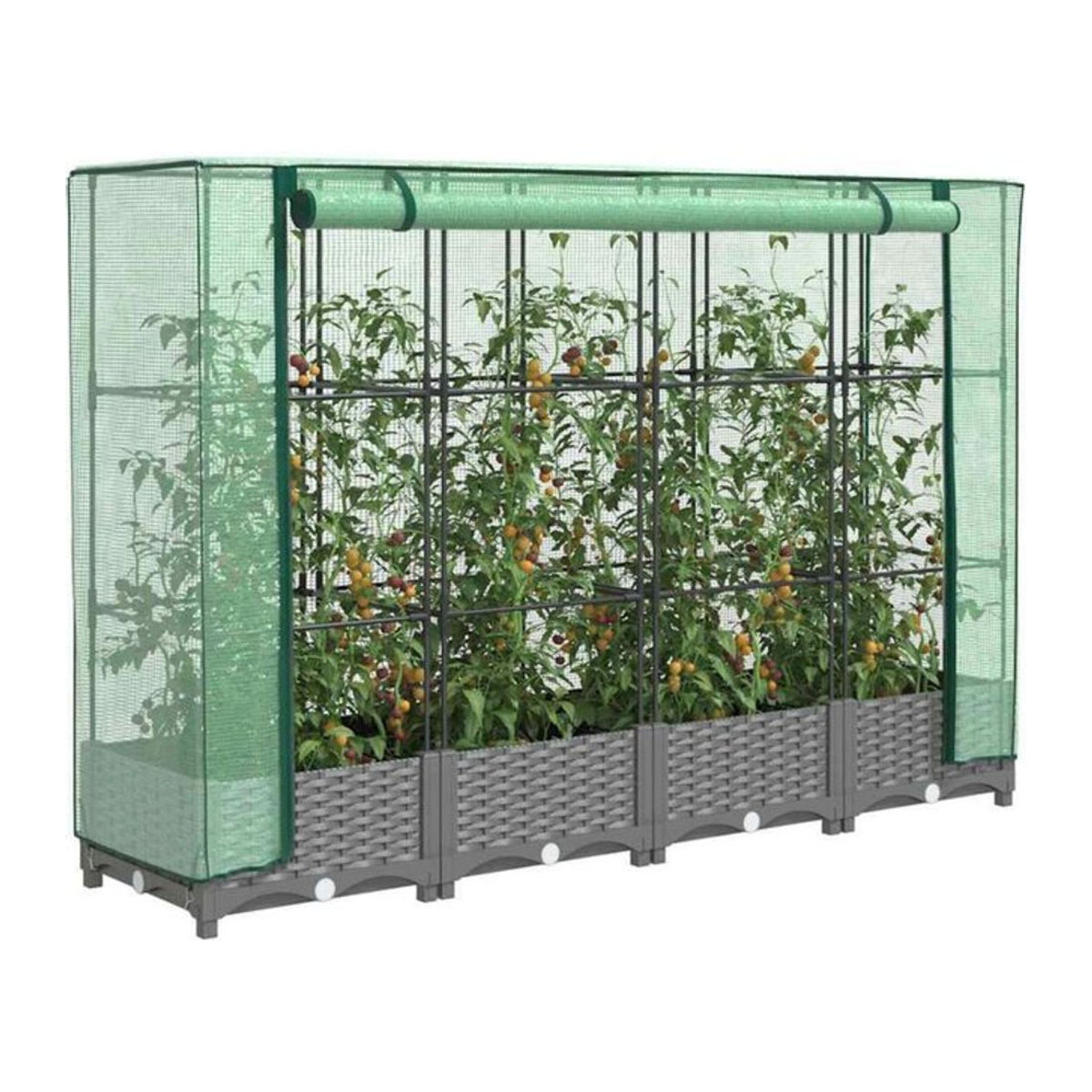 Vidaxl Hochbeet mit Gewächshaus-Aufsatz in Rattan-Optik aus Polyrattan und Metall, Farbe: Grau/Grün, B/T/H: 160 x 40 x 123 cm - Bild 1