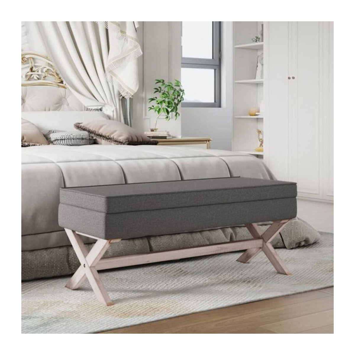 Vidaxl Hocker mit Stauraum aus Stoff in Anthrazit Grau, Modern, B/T/H: 110 x 45 x 49 cm - Bild 1