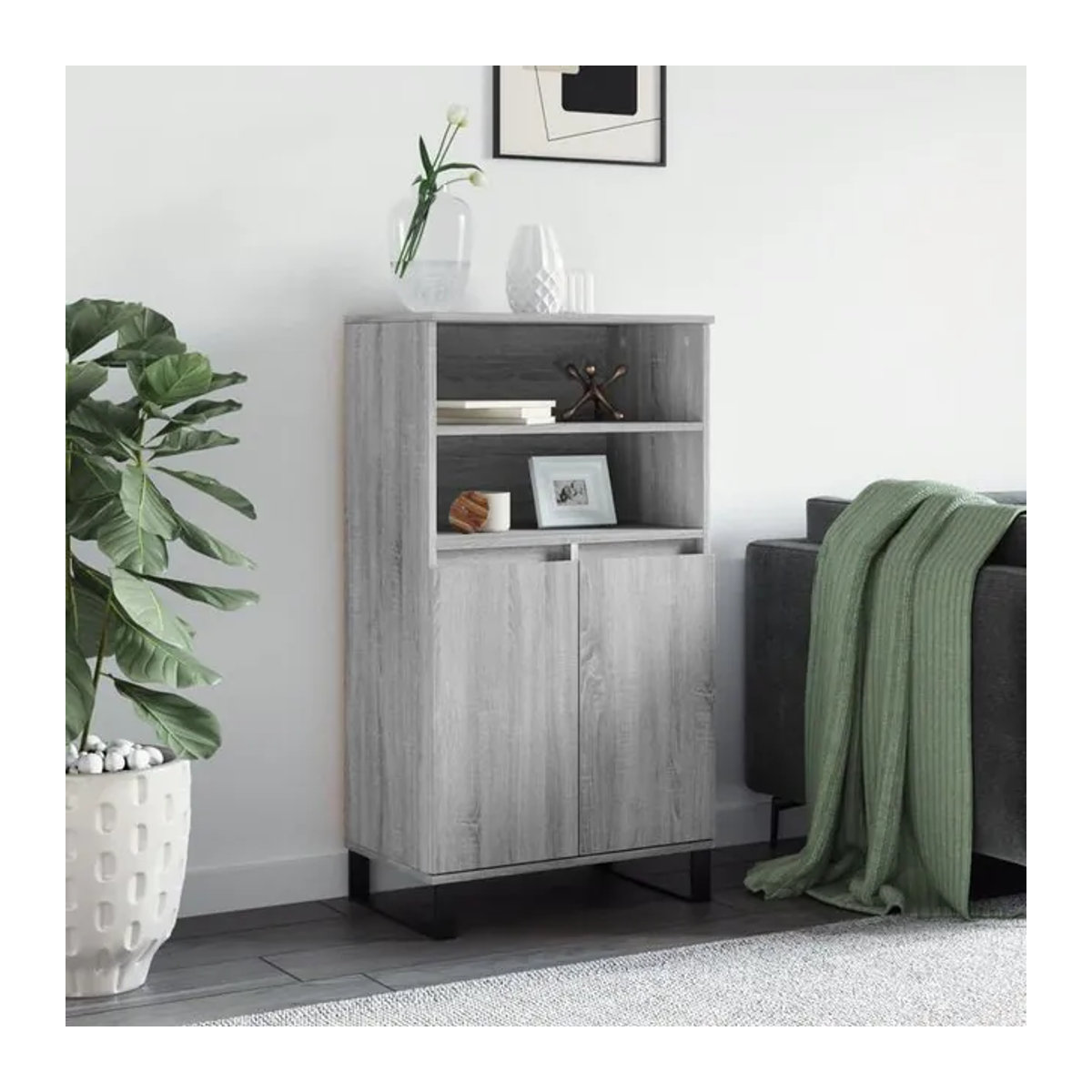 Vidaxl Hoher Schrank in Sonoma-Eiche Grau im modernen Industrial-Design, B/T/H: 60 x 36 x 110 cm - Bild 1