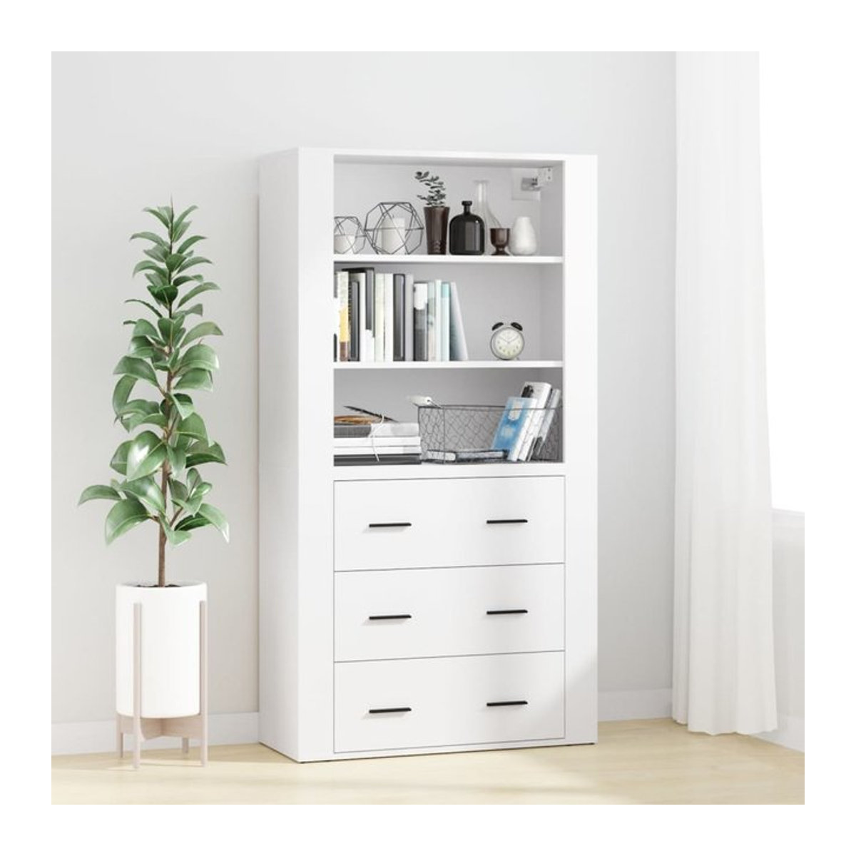 Vidaxl Hoher Schrank in Weiß aus Holzwerkstoff im minimalistischen Design - Bild 1