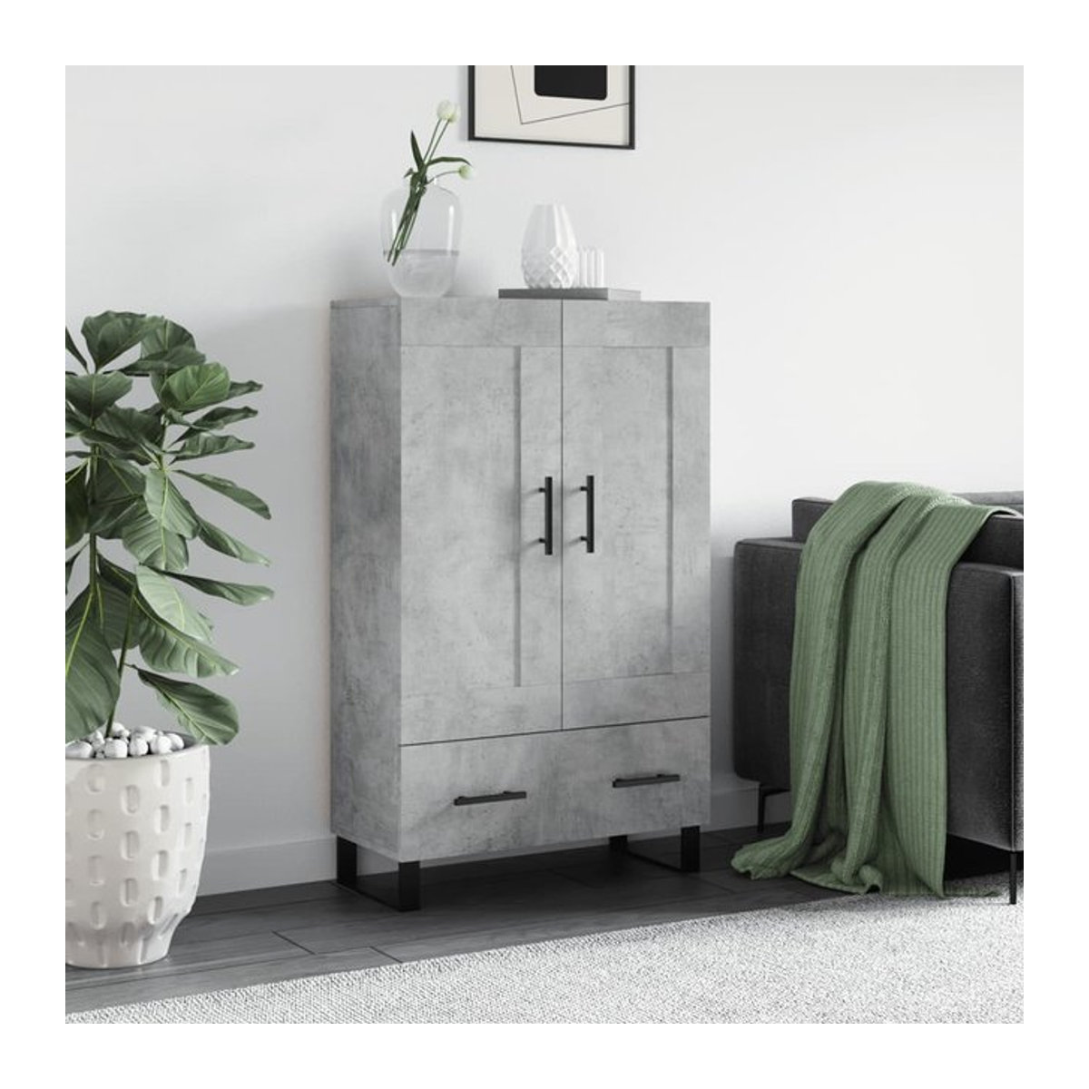 Vidaxl Hoher Schrank Modern in Grau mit Drehtüren aus Holzwerkstoff, B/T/H: 69,5 x 31 x 115 cm - Bild 1