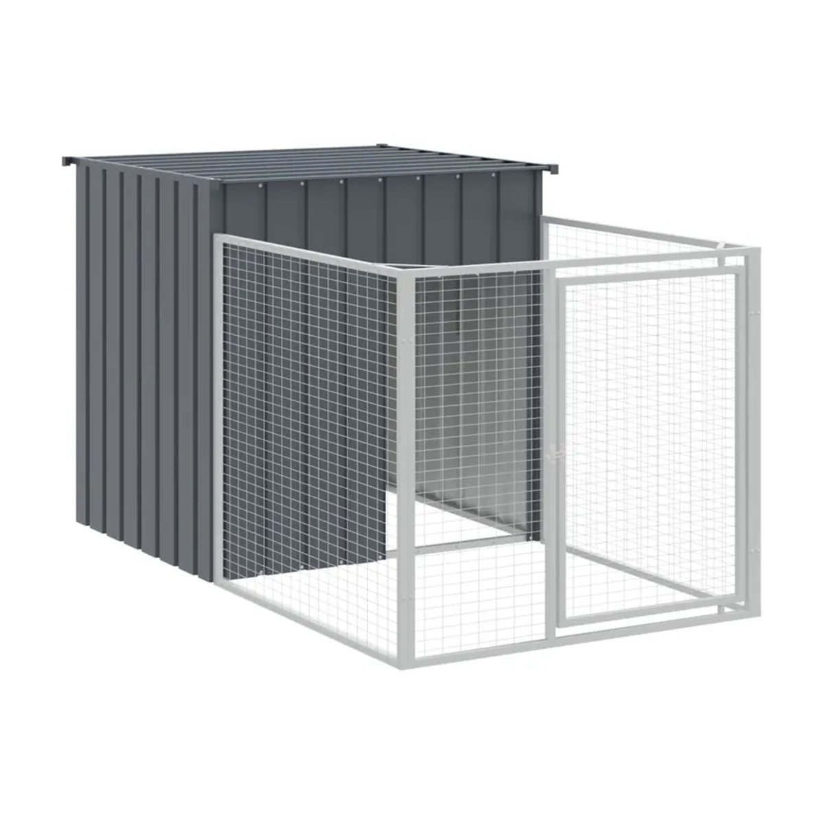 Vidaxl Hundehütte mit Auslauf aus Stahl, Anthrazit, B/T/H: 110 x 609 x 110 cm - Bild 2