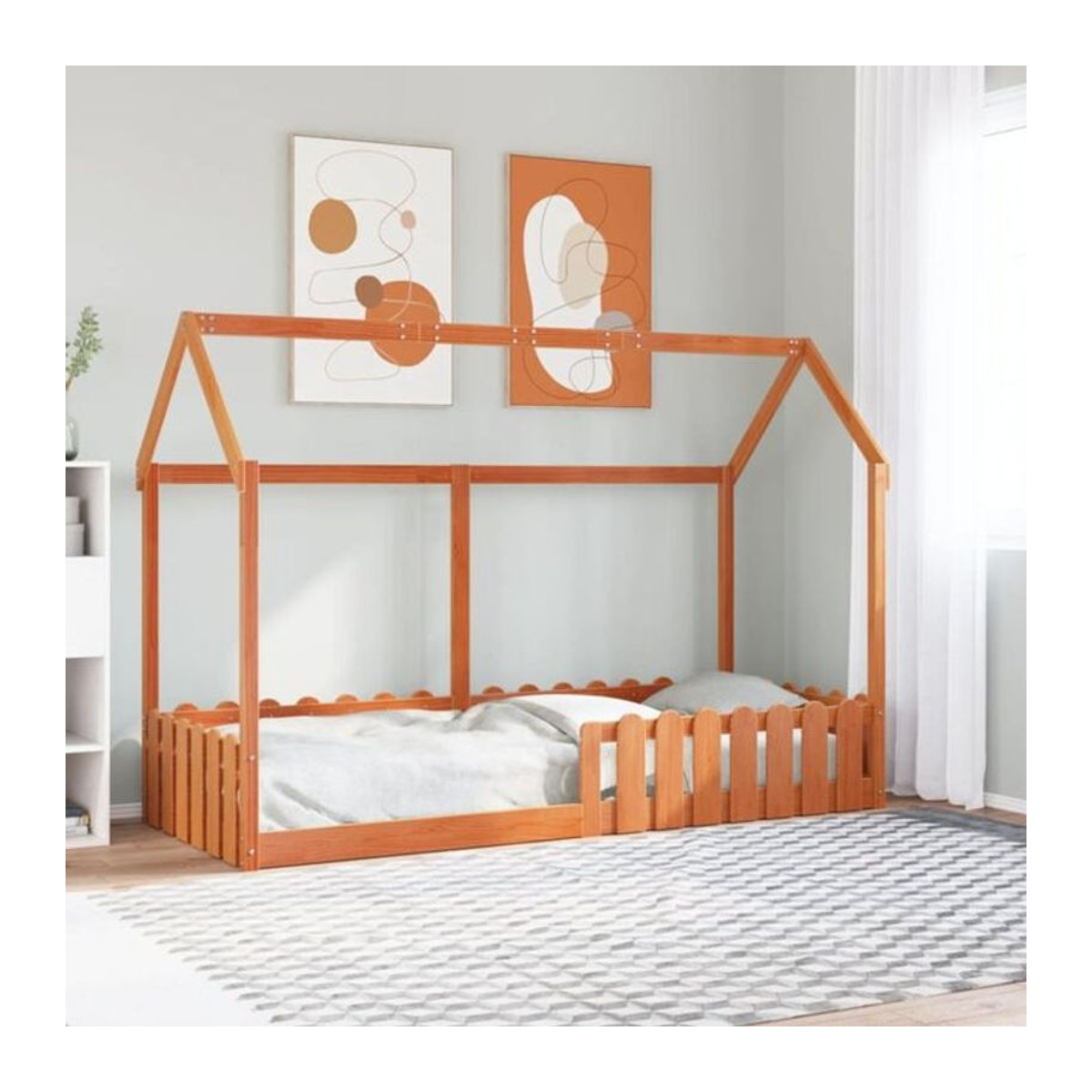 Vidaxl Kinderbett Hausbett aus Kiefer Massivholz in Braun, B/T/H: 200 x 80 x 80 cm - Bild 1