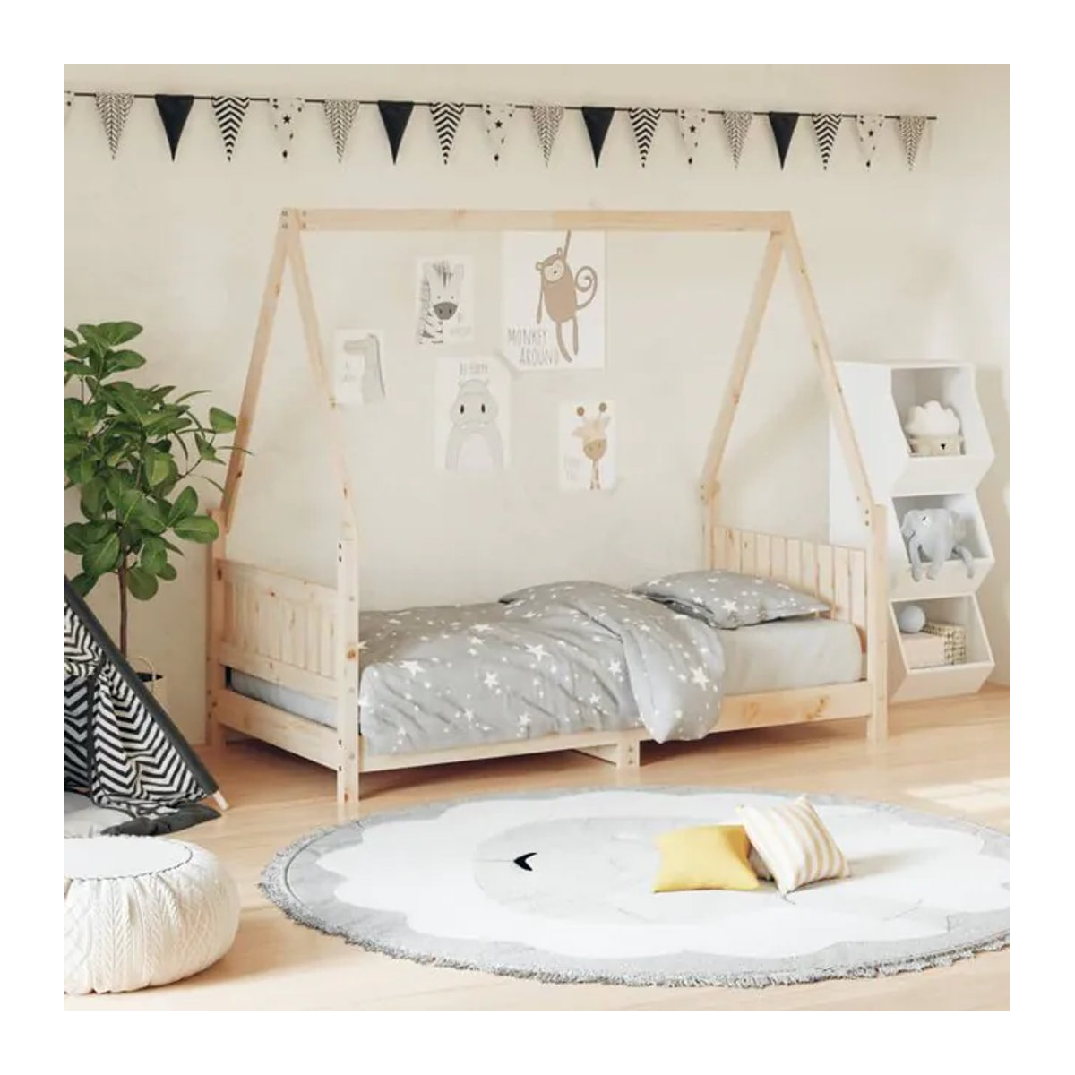 Vidaxl Kinderbettrahmen Himmelbett aus Kiefer Massivholz in Natur, B/T/H: 160 x 80 x 0 cm - Bild 1