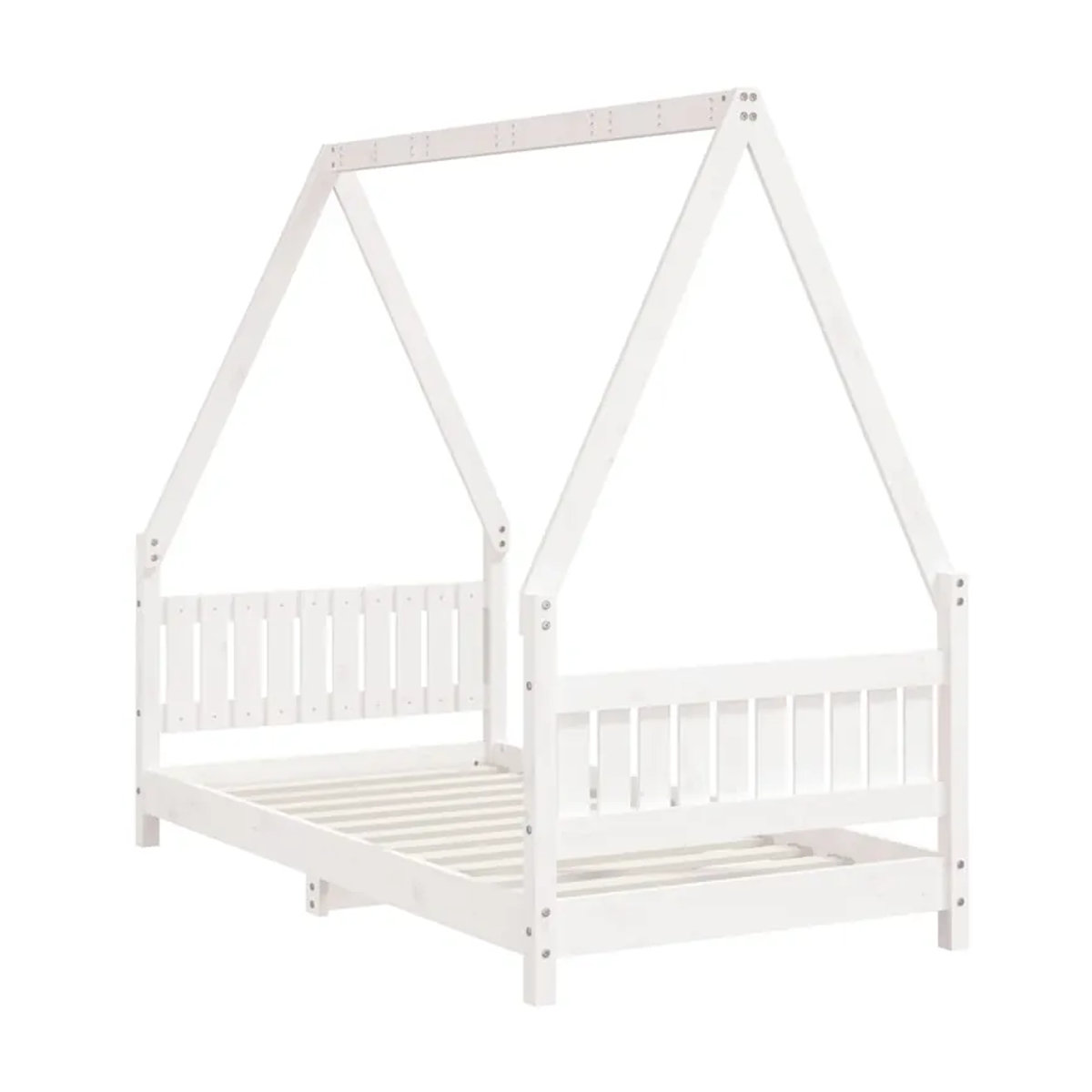 Vidaxl Kinderbettrahmen Himmelbett aus Kiefer Massivholz in Natur und Weiß, B/T/H: 160 x 80 x 80 cm - Bild 2