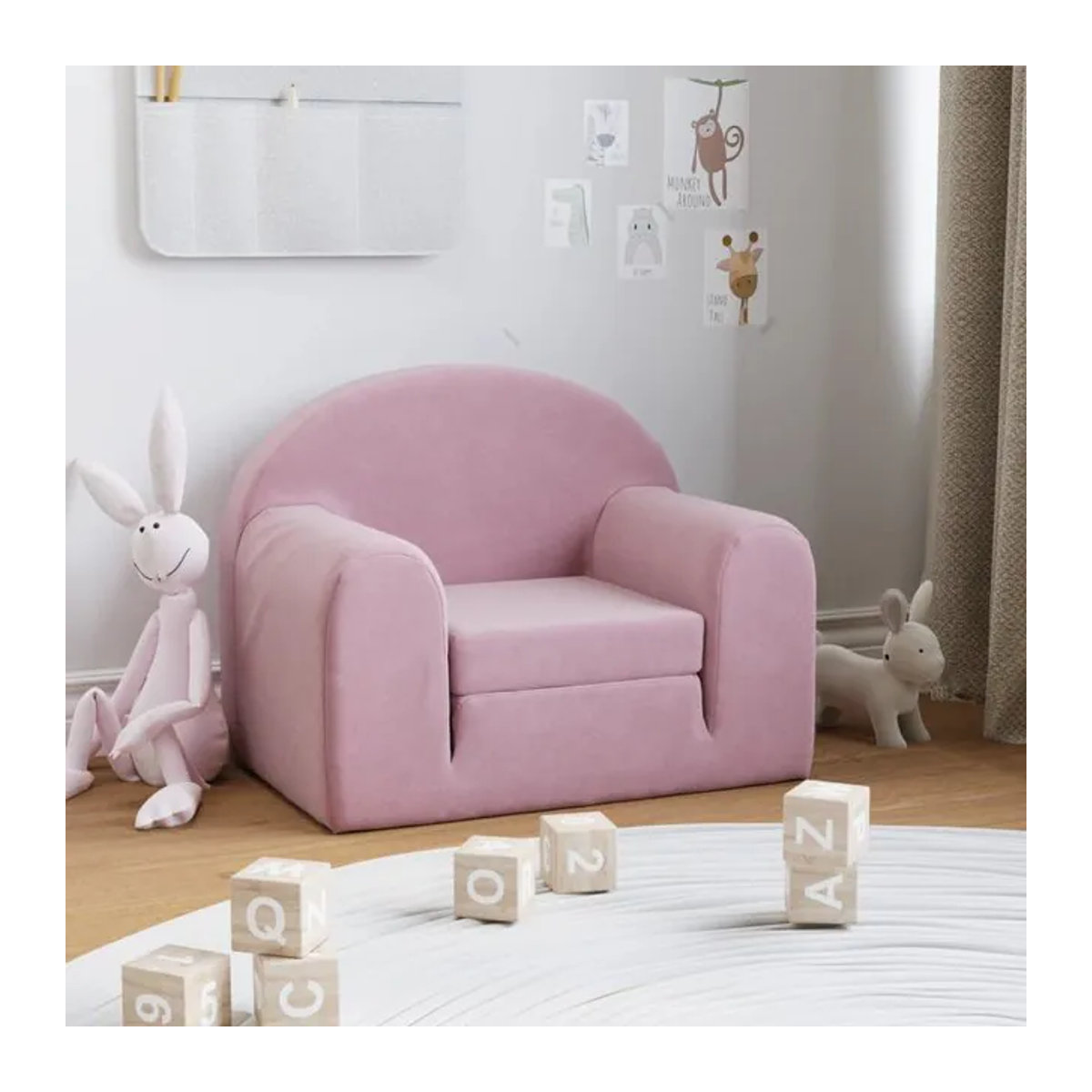 Vidaxl Kindersofa aus weichem Plüsch, ausziehbar, Rosa - Bild 1