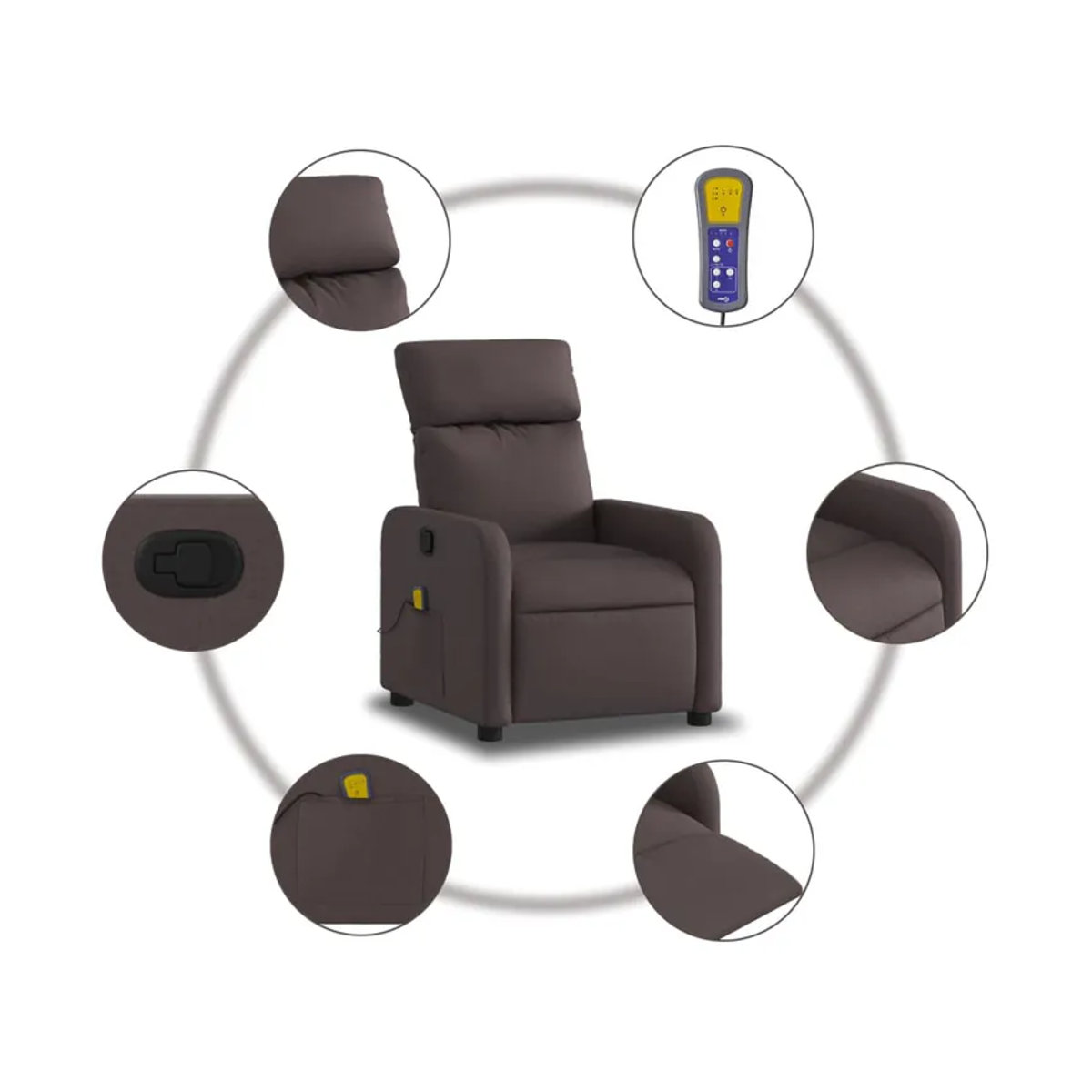 Vidaxl Klappbarer Massagesessel Modern, Dunkelbraun, mit Stoffbezug - Bild 6