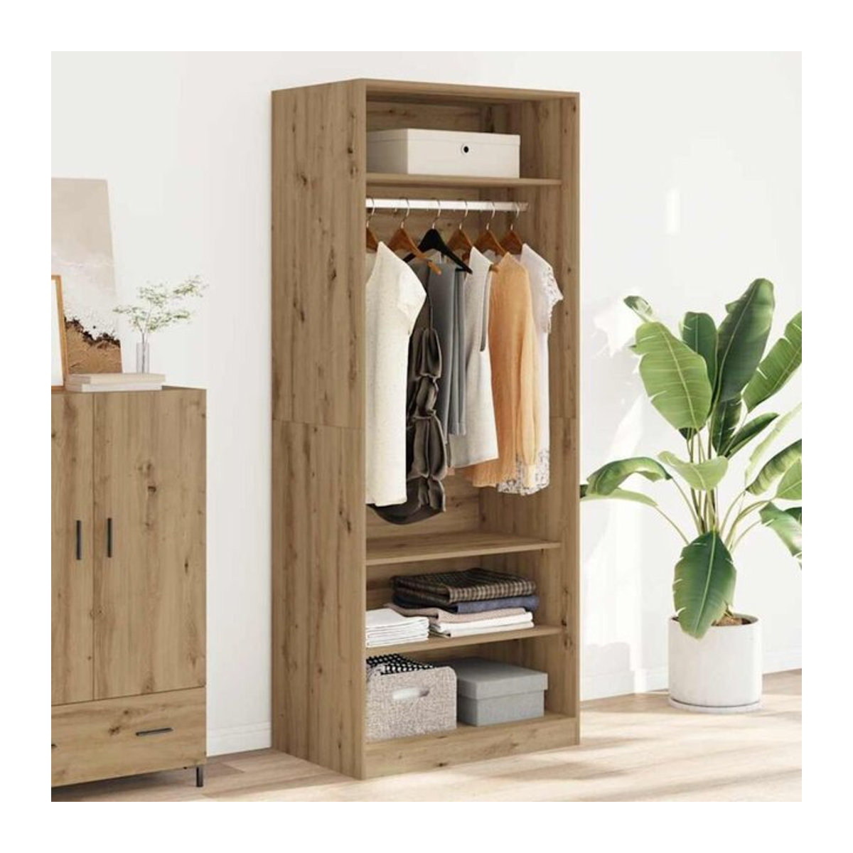 Vidaxl Kleiderschrank in Eiche Natur und Beige aus Holzwerkstoff, minimalistisches Design, B/T/H: 80 x 50 x 200 cm - Bild 1