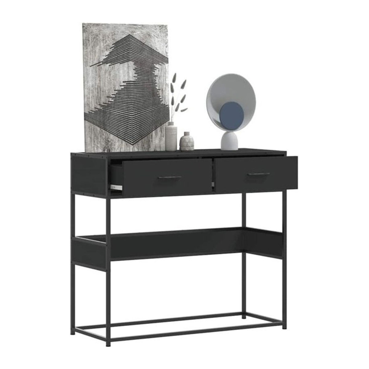 Vidaxl Konsolentisch in Schwarz im Industrial Design aus Holzwerkstoff und Metall, B/T/H: 90 x 35 x 80 cm - Bild 1