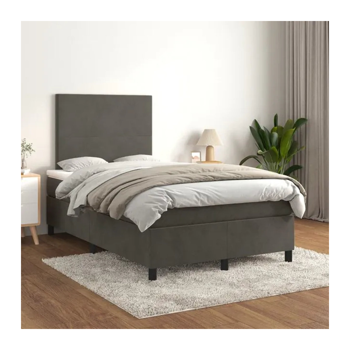 Vidaxl Kontinentalbett mit Matratze in Anthrazit, modernes Polsterbett aus Samt, B/T/H: 120 x 200 cm - Bild 1