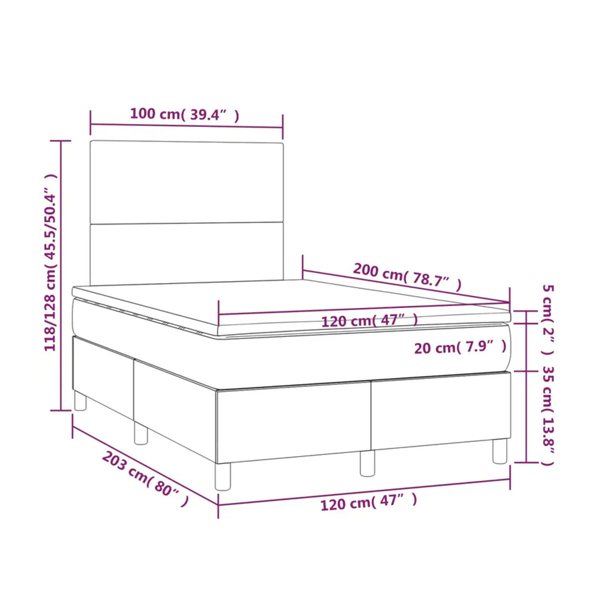 Vidaxl Kontinentalbett mit Matratze in Anthrazit, modernes Polsterbett aus Samt, B/T/H: 120 x 200 cm - Bild 3