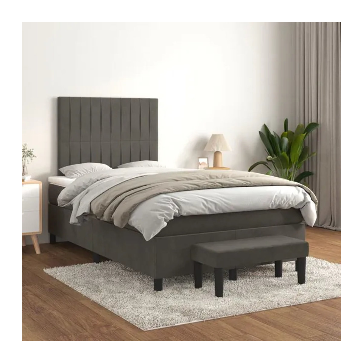 Vidaxl Kontinentalbett mit Matratze in Anthrazit und Grau aus Samt, B/T: 120 x 200 cm - Bild 1