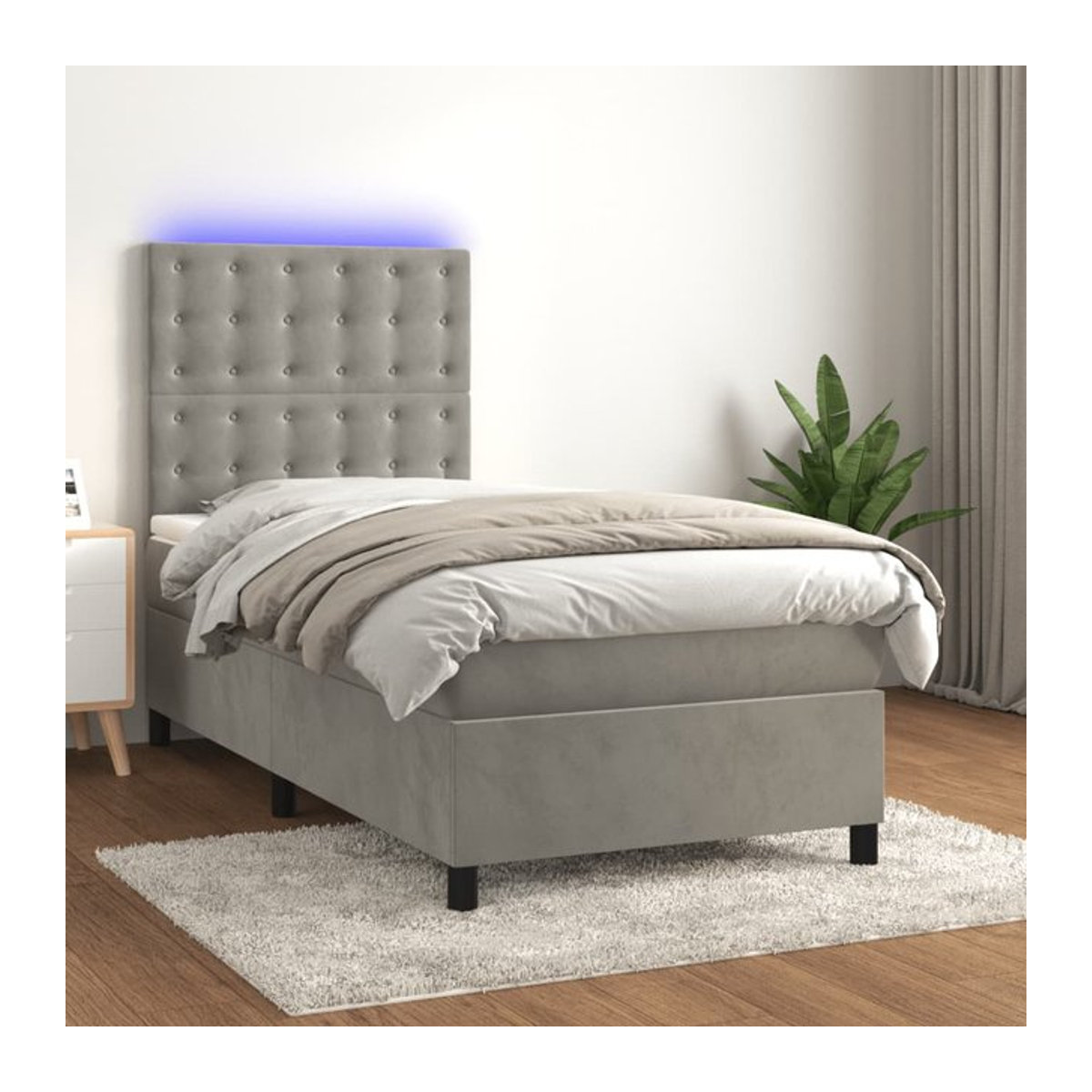 Vidaxl Kontinentalbett mit Matratze und LED in Grau aus Samt, B/T: 100 x 200 cm - Bild 1