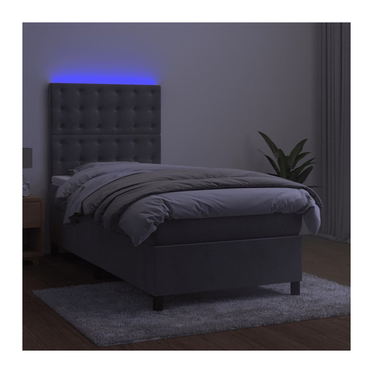 Vidaxl Kontinentalbett mit Matratze und LED in Grau aus Samt, B/T: 100 x 200 cm - Bild 3