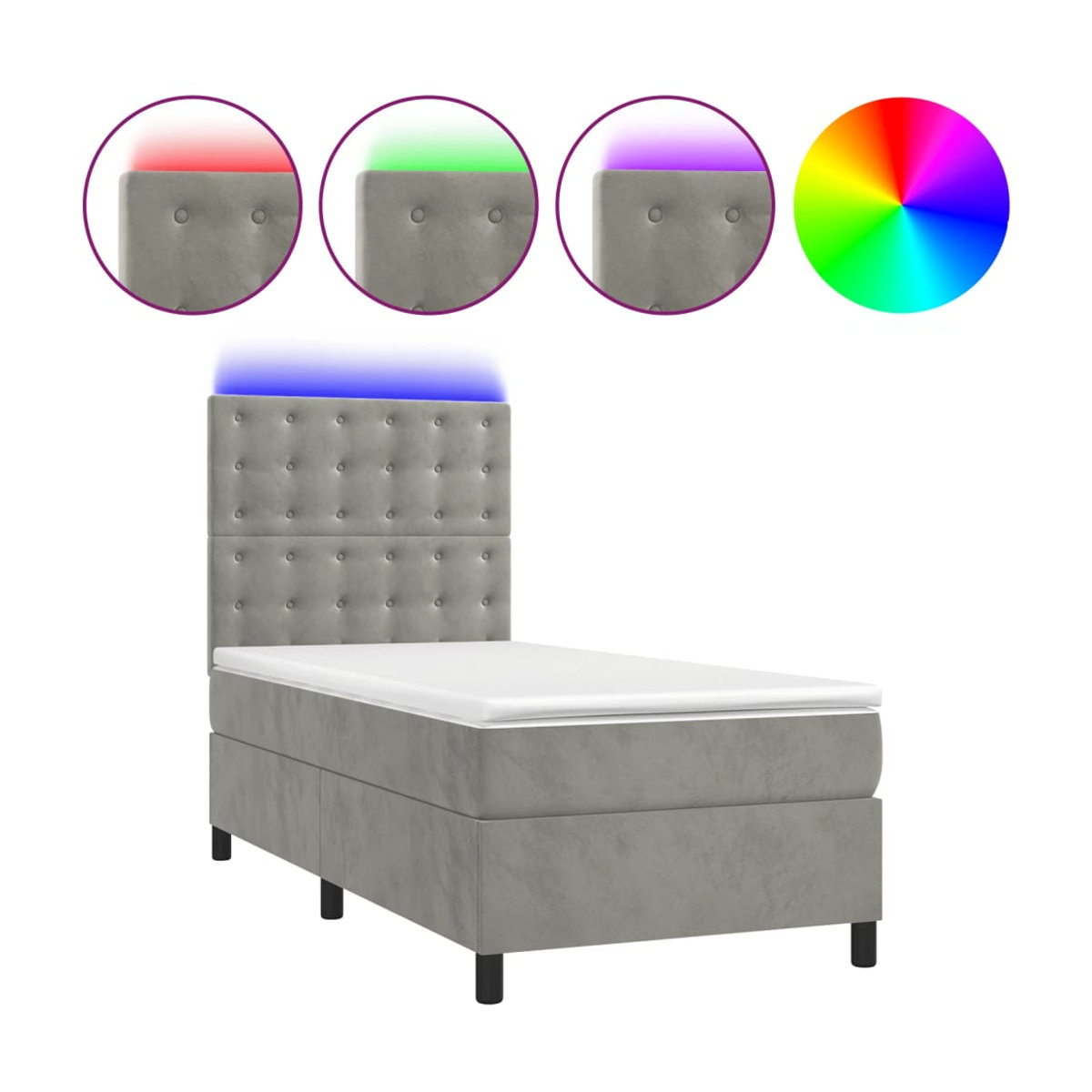 Vidaxl Kontinentalbett mit Matratze und LED in Grau aus Samt, B/T: 100 x 200 cm - Bild 4