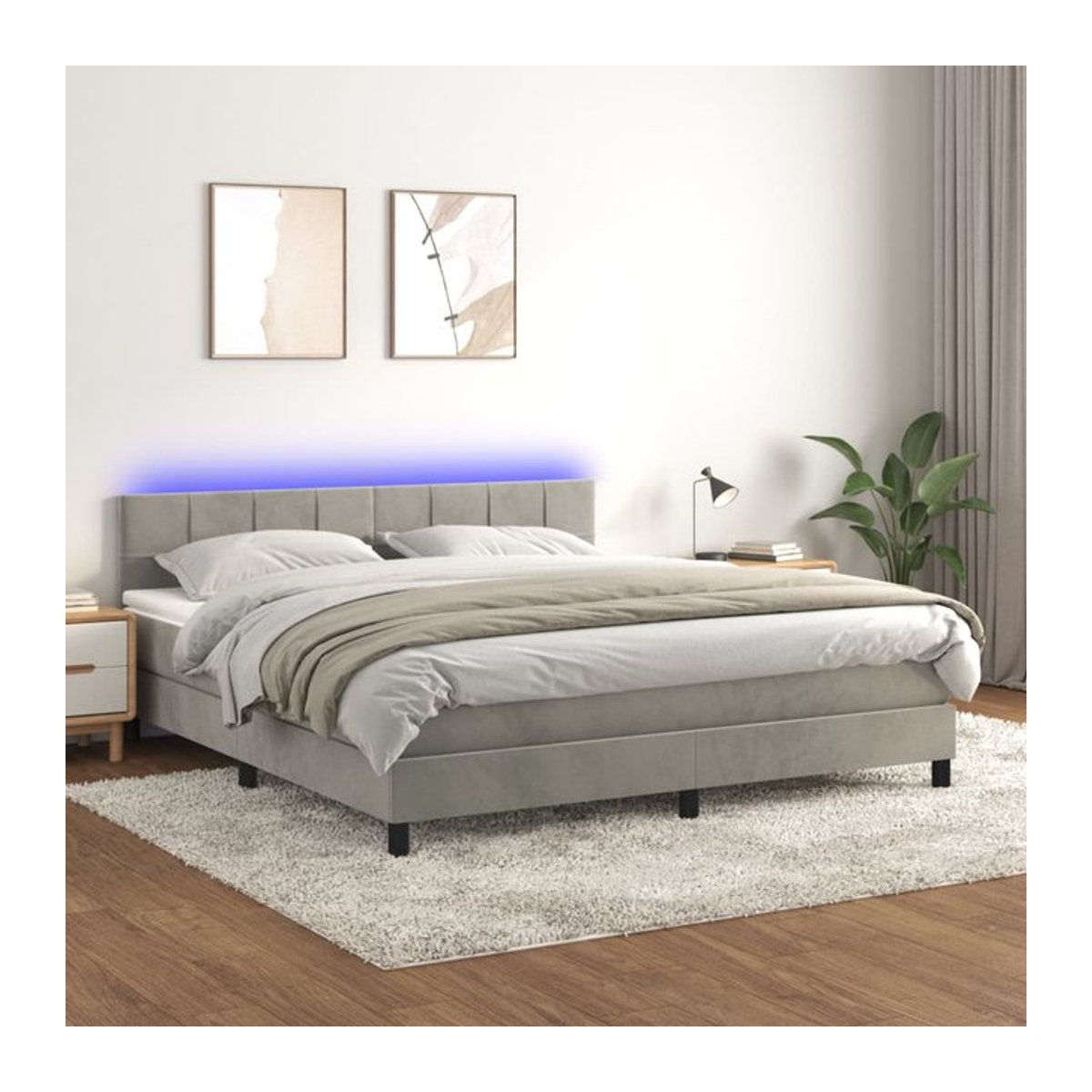 Vidaxl Kontinentalbett mit Matratze und LED in Grau aus Samt, B/T: 180 x 200 cm - Bild 1