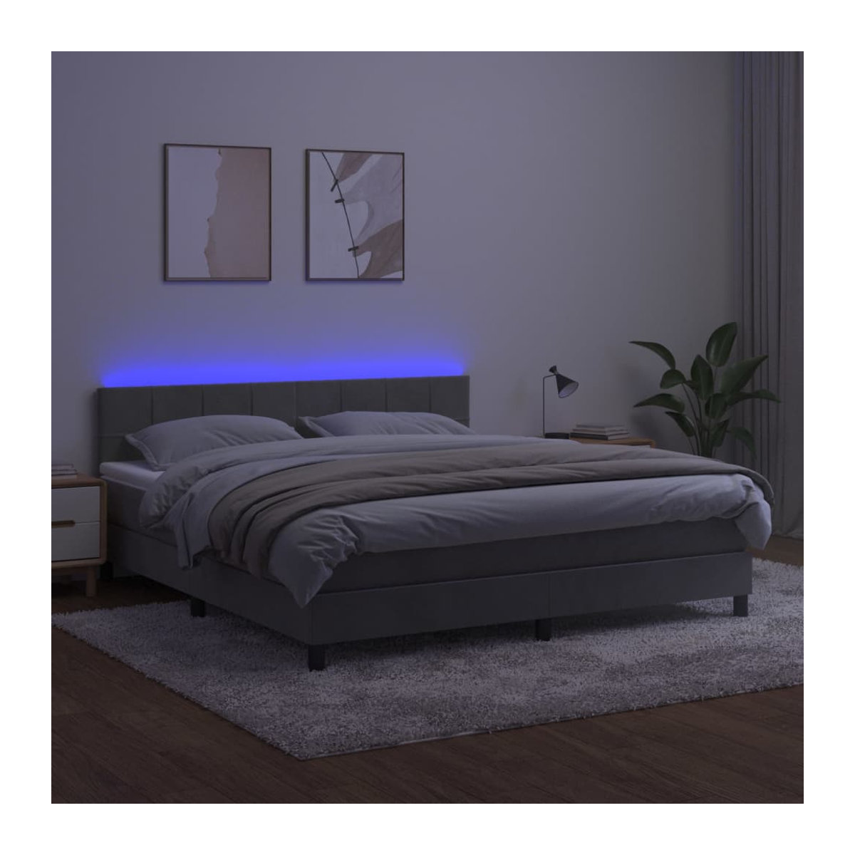 Vidaxl Kontinentalbett mit Matratze und LED in Grau aus Samt, B/T: 180 x 200 cm - Bild 2