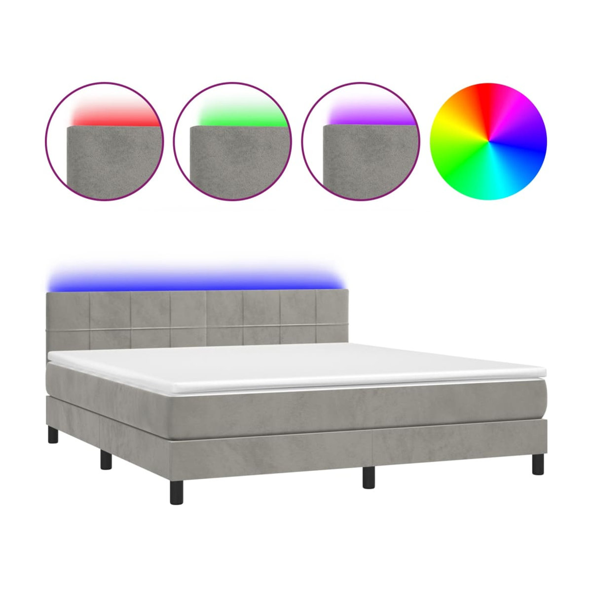 Vidaxl Kontinentalbett mit Matratze und LED in Grau aus Samt, B/T: 180 x 200 cm - Bild 3