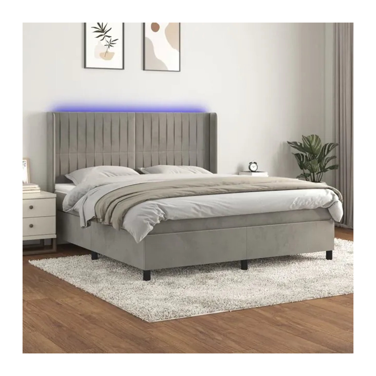 Vidaxl Kontinentalbett mit Matratze und LED in Grau aus Samt, B/T: 180 x 200 cm - Bild 1