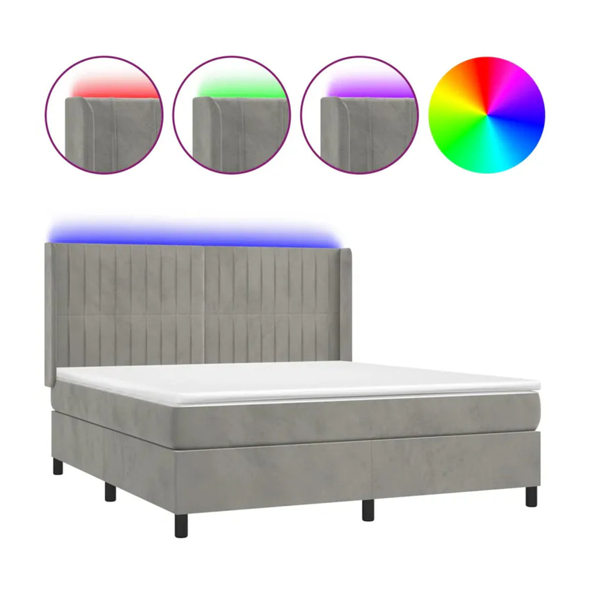 Vidaxl Kontinentalbett mit Matratze und LED in Grau aus Samt, B/T: 180 x 200 cm - Bild 2