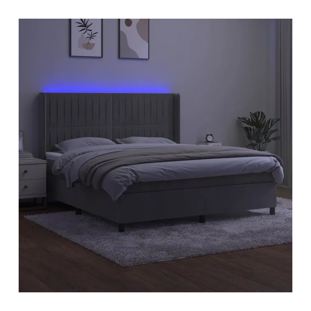 Vidaxl Kontinentalbett mit Matratze und LED in Grau aus Samt, B/T: 180 x 200 cm - Bild 3