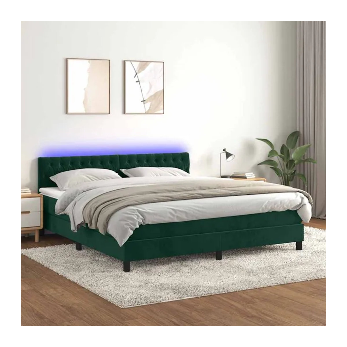 Vidaxl Kontinentalbett mit Matratze und LED in Grün aus Samt, B/T: 160 x 200 cm - Bild 1