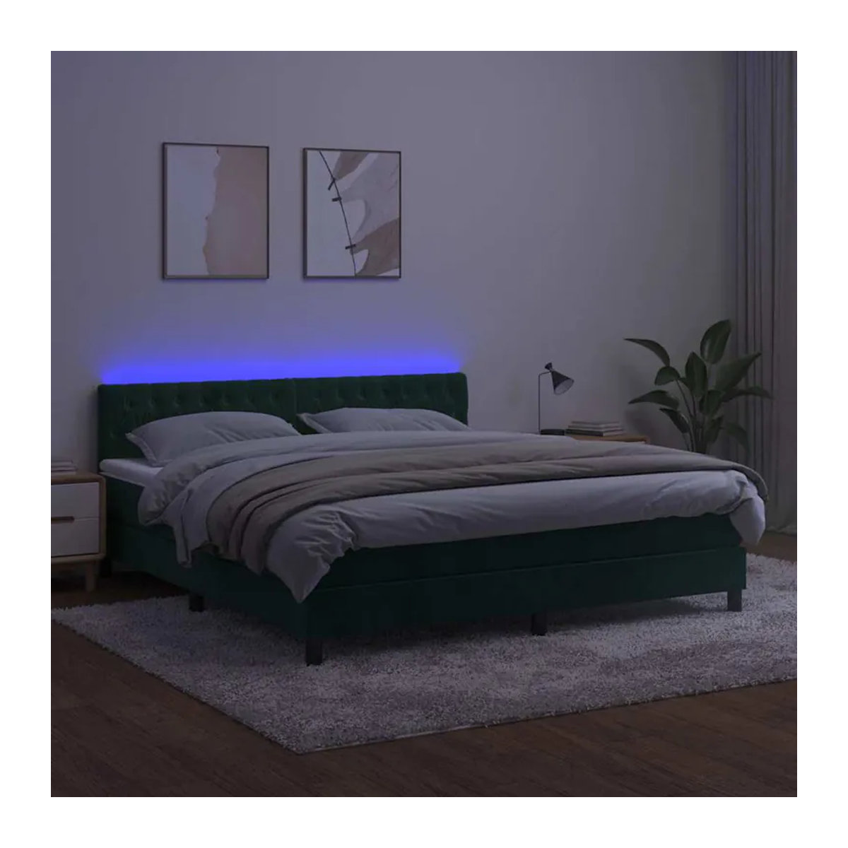 Vidaxl Kontinentalbett mit Matratze und LED in Grün aus Samt, B/T: 160 x 200 cm - Bild 2