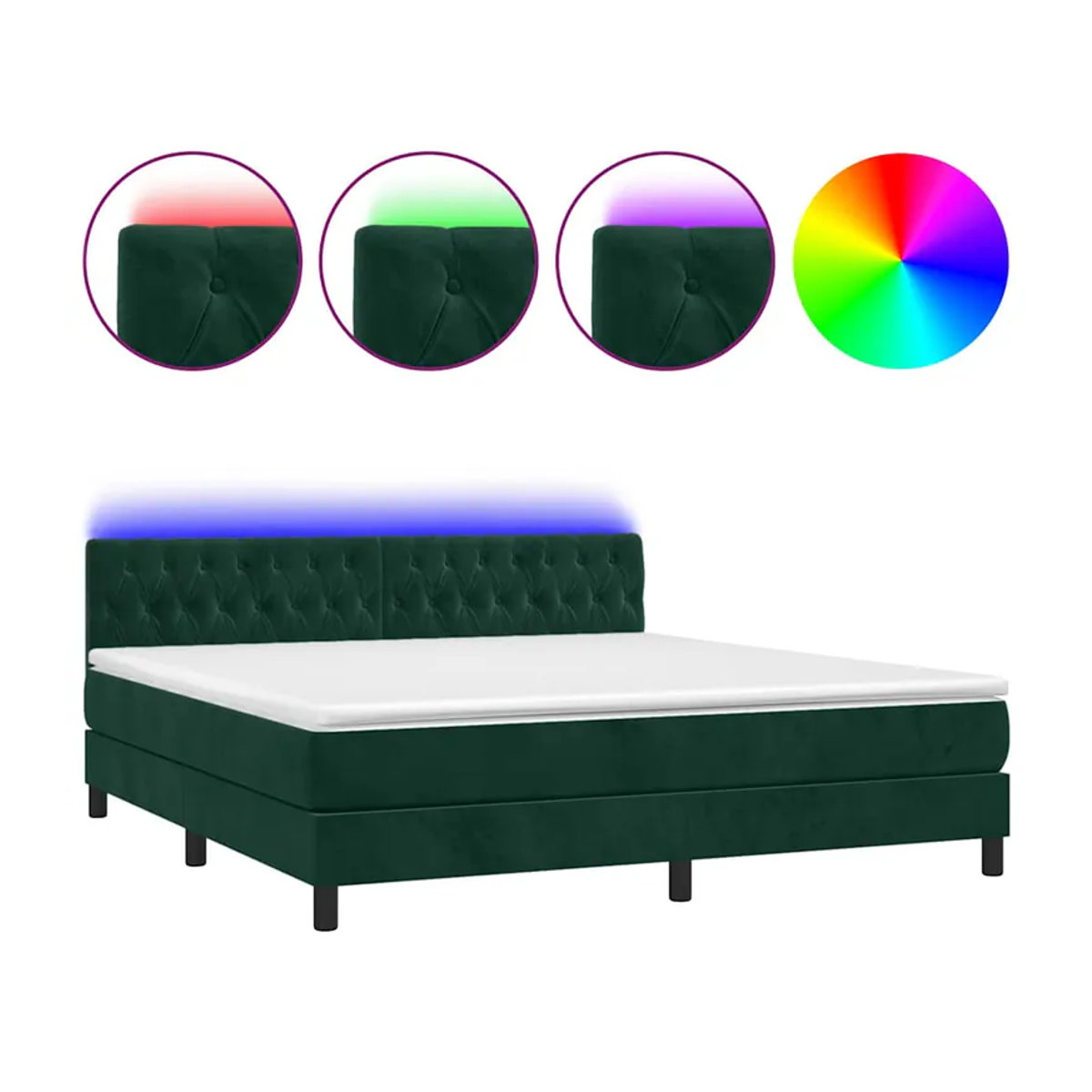 Vidaxl Kontinentalbett mit Matratze und LED in Grün aus Samt, B/T: 160 x 200 cm - Bild 4