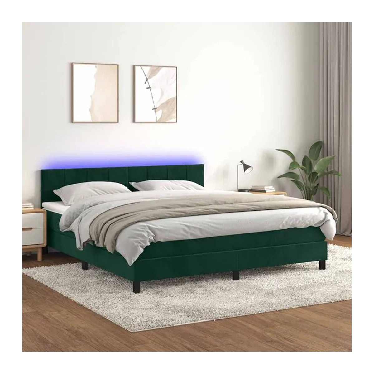 Vidaxl Kontinentalbett mit Matratze und LED in Grün aus Samt, B/T: 160 x 200 cm - Bild 1