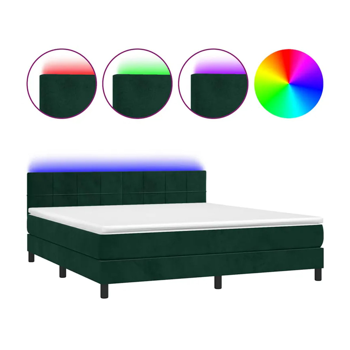 Vidaxl Kontinentalbett mit Matratze und LED in Grün aus Samt, B/T: 160 x 200 cm - Bild 2