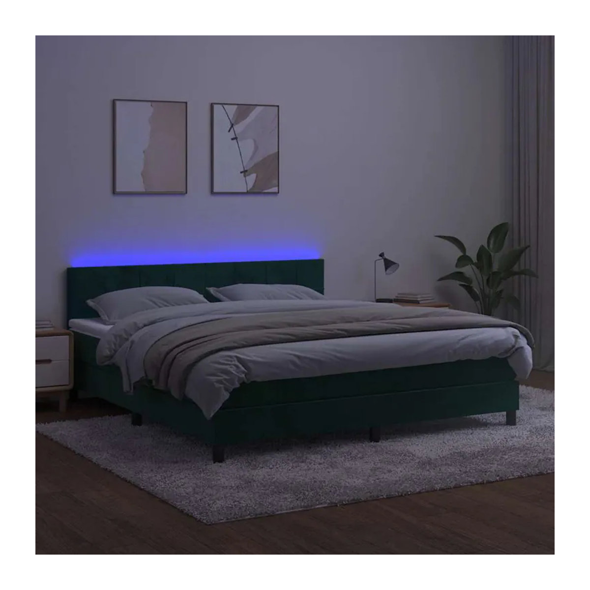 Vidaxl Kontinentalbett mit Matratze und LED in Grün aus Samt, B/T: 160 x 200 cm - Bild 4
