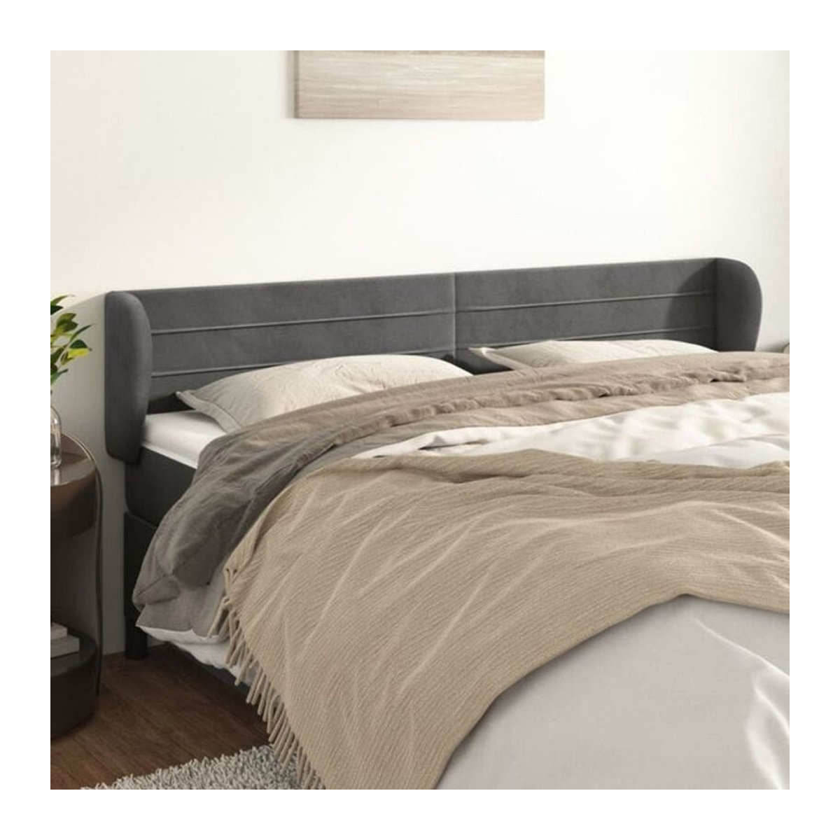 Vidaxl Kopfteil mit Ohren in Dunkelgrau Anthrazit aus Samt, B/H/T: 203 x 78/88 x 23 cm - Bild 1